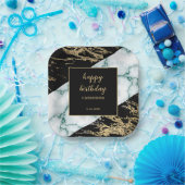 Wit Marmer Gouden Folie Verf Textuur Verjaardag Papieren Bordje (Feest)