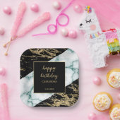 Wit Marmer Gouden Folie Verf Textuur Verjaardag Papieren Bordje (Feest)