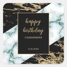 Wit Marmer Gouden Folie Verf Textuur Verjaardag Vierkante Sticker