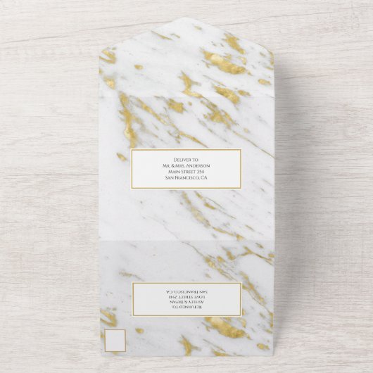 Wit Marmer Gouden Glitter Bruiloft Uitnodiging (Buitenkant)