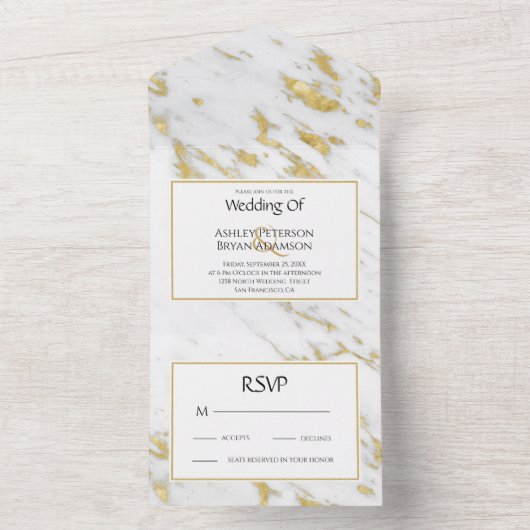 Wit Marmer Gouden Glitter Bruiloft Uitnodiging (Binnen)
