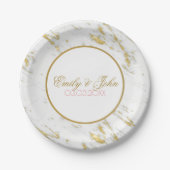 Wit Marmer Gouden Glitter- Sla de datum Papieren Bordje (Voorkant)