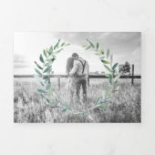 Wit Marmer Groen Olijfblad Krans Trouwfoto Drieluik Uitnodiging (Cover)