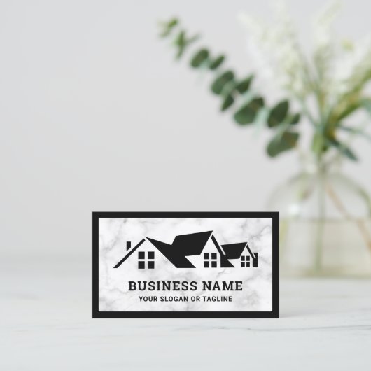 Wit-marmer House Rooffer Construction Roofer Visitekaartje (Staand voorkant)