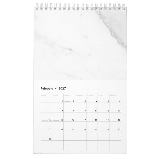 Wit Marmer Kalender (Feb 2027)