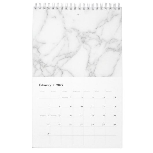 Wit Marmer Kalender (Feb 2027)