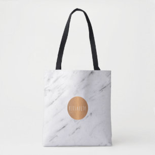 Wit marmer koper geometrische monogram boeken tote bag