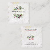 Wit marmer luxe bloemen en goud accent vierkante visitekaartje (Voorkant / Achterkant)