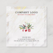 Wit marmer luxe bloemen en goud accent vierkante visitekaartje (Achterkant)