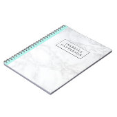 Wit marmer met Aqua Blue Accent Gepersonaliseerd Notitieboek (Linkerzijde)