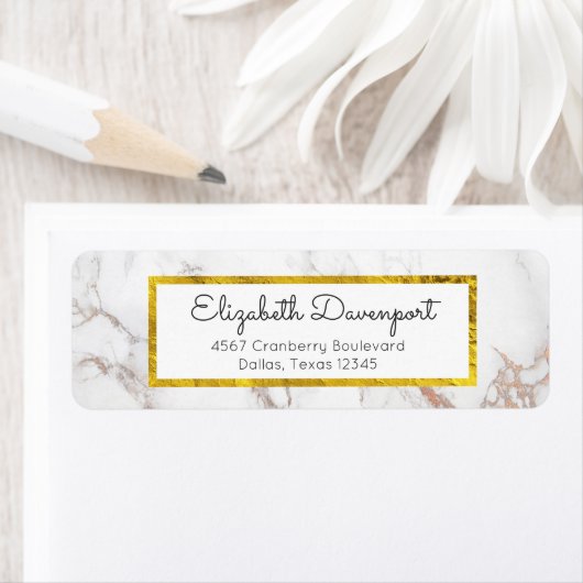 Wit Marmer met Faux Gold Foil Lijst Etiket (Insitu)