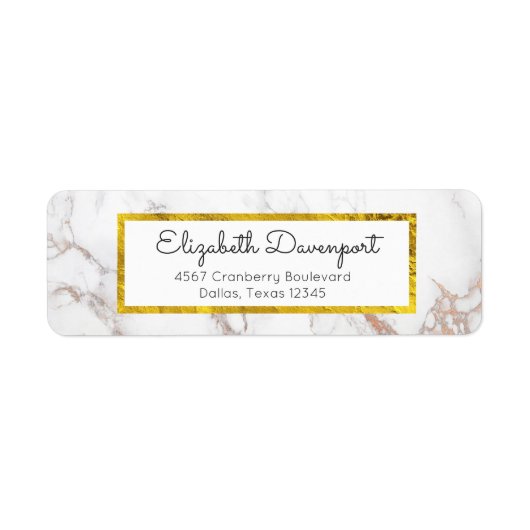 Wit Marmer met Faux Gold Foil Lijst Etiket (Voorkant)