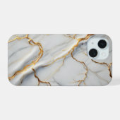 Wit marmer met gouden aderen iPhone 15 case (Achterkant horizontaal)