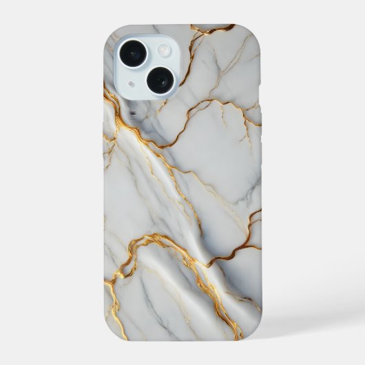Wit marmer met gouden aderen iPhone 15 case (Achterkant)