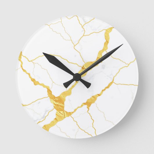 Wit marmer met gouden aderspatroon ronde klok (Voorkant)