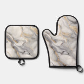 Wit marmer met gouden en grijze aderen ovenwant & pannenlap set (Voorkant)