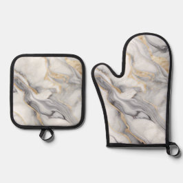 Wit marmer met gouden en grijze aderen ovenwant & pannenlap set