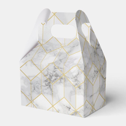 Wit marmer met gouden kubus patroon + monogram bedankdoosjes (Achterkant)