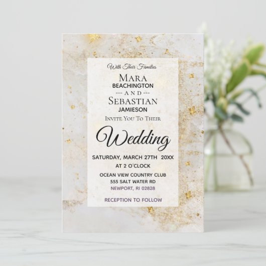 ~ Wit marmer met ster stof glitter bruiloft Kaart (Staand voorkant)