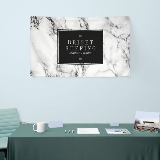 Wit marmer met zwarte korrel spandoek (Beurs)