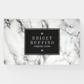 Wit marmer met zwarte korrel spandoek (Horizontaal)