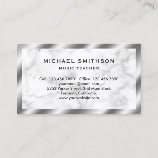 Wit Marmer Metallic Blue Drum Kit Drummer Visitekaartje (Achterkant)