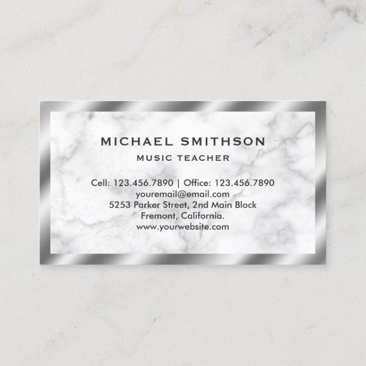 Wit Marmer Metallic Grey Drum Kit Drummer Visitekaartje (Achterkant)