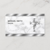 Wit Marmer Metallic Jezus Christus Kruis Pastor Visitekaartje (Voorkant)