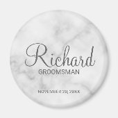 Wit marmer modern script gepersonaliseerde groomsm magneet (Voorkant)
