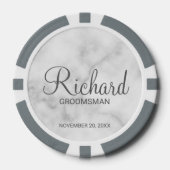 Wit marmer modern script gepersonaliseerde groomsm poker chips (Voorkant)