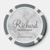 Wit marmer modern script gepersonaliseerde groomsm poker chips (Achterkant)