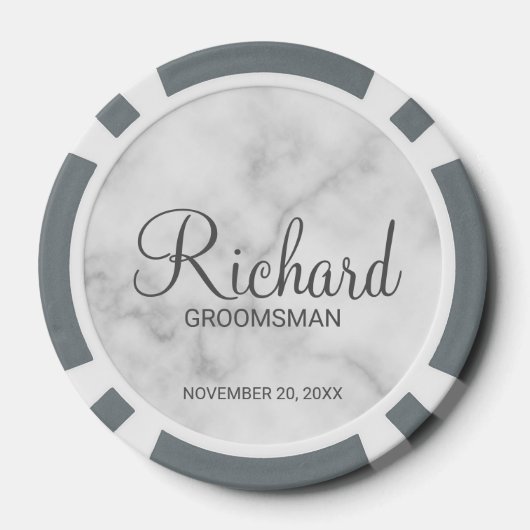 Wit marmer modern script gepersonaliseerde groomsm poker chips (Achterkant)