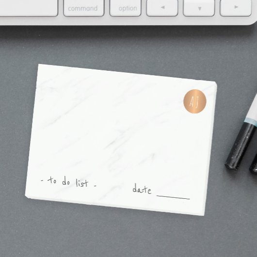 Wit marmer monogram koper cirkel classy post-it® notes