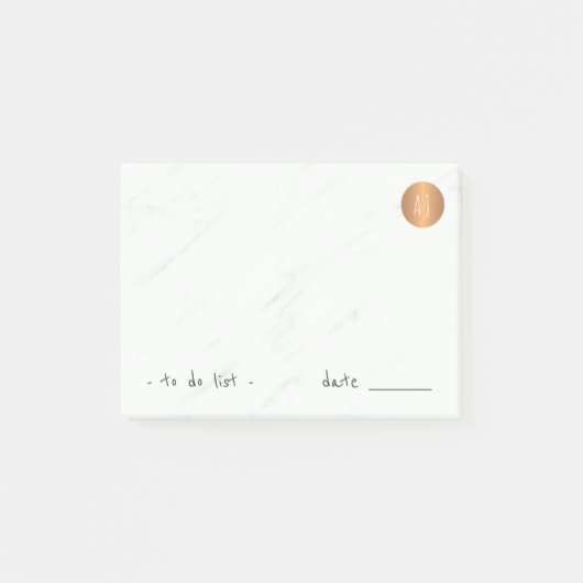 Wit marmer monogram koper cirkel classy post-it® notes (Voorkant)
