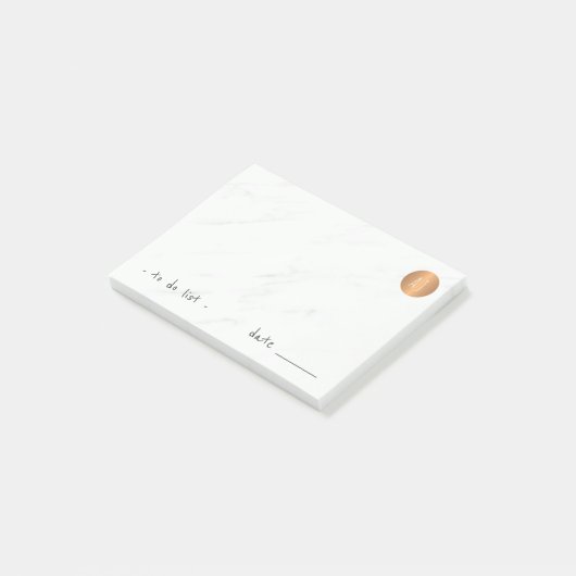 Wit marmer monogram koper cirkel classy post-it® notes (Schuin)