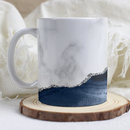 Wit Marmer Navy Blauw Zilver Agate Koffiemok