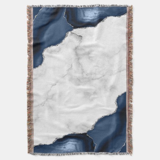 Wit Marmer Navy Blauwe Agaat Zilver Deken (Voorkant Verticaal)
