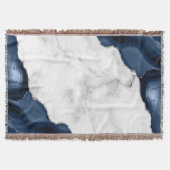Wit Marmer Navy Blauwe Agaat Zilver Deken (Voorkant)