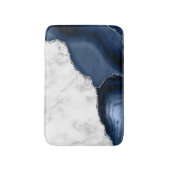 Wit Marmer Navy Blauwe Agaat Zilver Glitters Klein Badmat (Voorkant Verticaal)