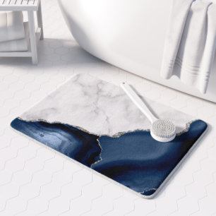 Wit Marmer Navy Blauwe Agaat Zilver Glitters Klein Badmat