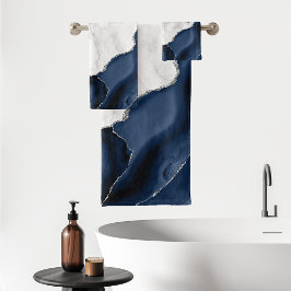 Wit marmer Navy blauwe agaat Zilveren glitters Bad Handdoek