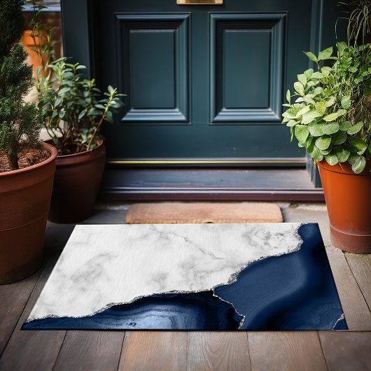 Wit marmer Navy blauwe agaat Zilveren glitters Deurmat
