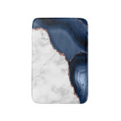 Wit marmer Navy Blauwe Agate Roze Gouden Glitter Badmat (Voorkant Verticaal)