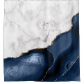 Wit Marmer Navyblauw Goud Agaat Douchegordijn (Voorkant)