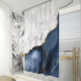 Wit Marmer Navyblauw Goud Agaat Douchegordijn