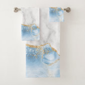 Wit Marmer Pastelblauw Agaat Goud Glitter Bad Handdoek (Insitu)