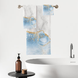 Wit Marmer Pastelblauw Agaat Goud Glitter Bad Handdoek