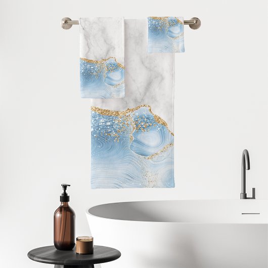 Wit Marmer Pastelblauw Agaat Goud Glitter Bad Handdoek