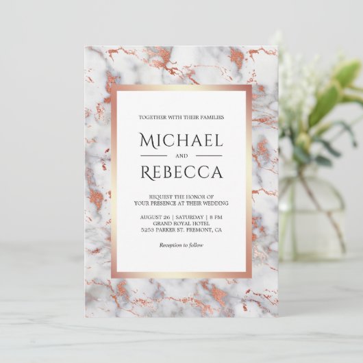 Wit marmer Roos goud alles in één bruiloft Kaart (Staand voorkant)