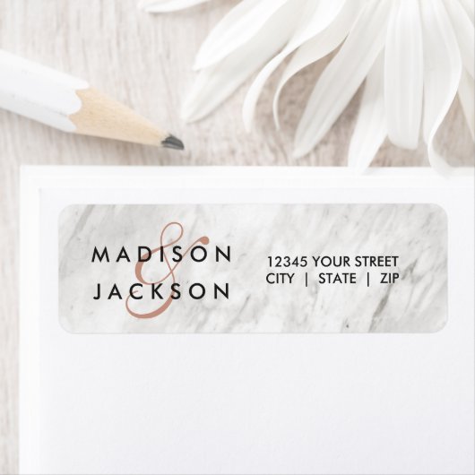 Wit Marmer & Roos Goud Bruiloft Retouradres Etiket (Insitu)